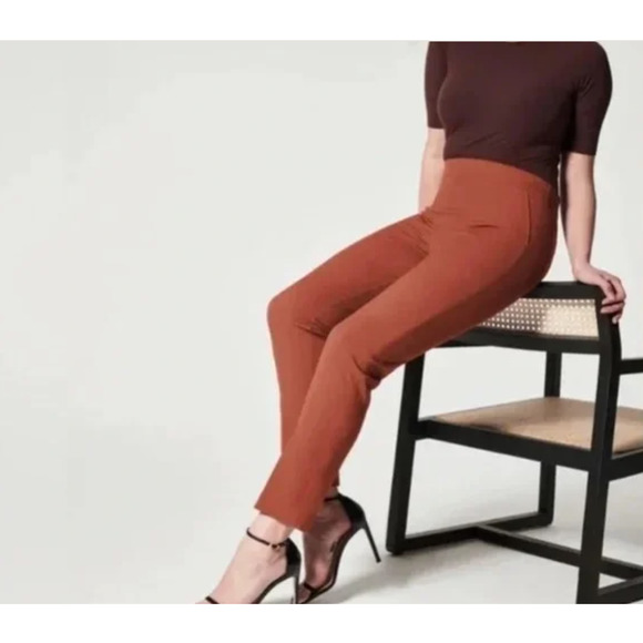NWT Spanx On-The-Go Ankle Slim Straight‎ Pants Bronze Glow Brown Medium Petite